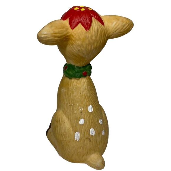Vintage 1970s Bisque Reindeer figurine 3.5 in Christmas Decor Poinsettia - Picture 4 of 7